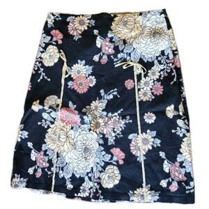 Floral Skirt Black & Multicolor w/ Ribbons 31" Waist Women's